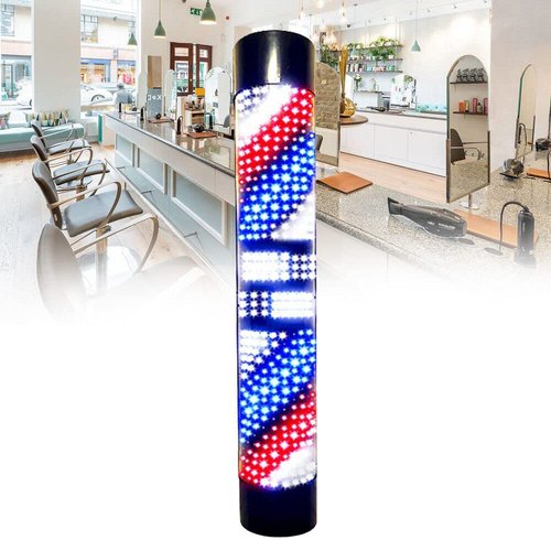 Barber Pole Light, LED Pole Light 3 Color Stripes Wall Lamp 110V Barber Sign Rotating LED Pole Light Remote Control Red Blue White Stripes Wall Lamp Hair Salon