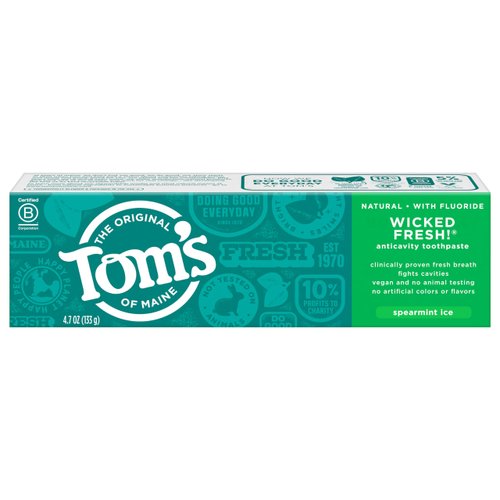 Tom's of Maine Natural Wicked Fresh! Fluoride Toothpaste, Spearmint, 4.7 oz. 2-Pack