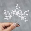 Heread Crystal Bride Wedding Hair Pins Silver Flower Bridal Head Piece Pearl Hair Accessories for Women and Girls (Pack of 3) (A Silver)