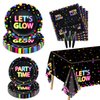 Glow in The Dark Party Supplies - Include Glow in The Dark Plates, Napkins and Fluorescent Tablecloths for Glow Party Supplies Black Light Neon Party Decorations, Serve 20