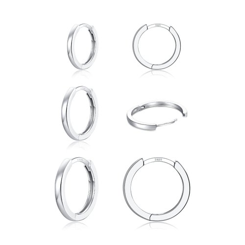 3 Pairs 925 Sterling Silver Hoop Earrings 14K White Gold Plated Small Huggie Cartilage Hoop Earrings for Women Men Girls (8 10 12MM)
