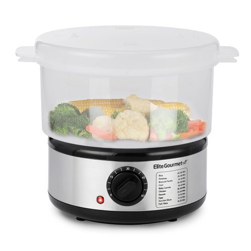 Elite Gourmet EST250 2.5 Quart Electric Compact Mini Food Vegetable Steamer, 400W with BPA-Free Tray, Auto Shut-off 60-min Timer, Veggies, Seafood, Chicken, Egg Cooker and more