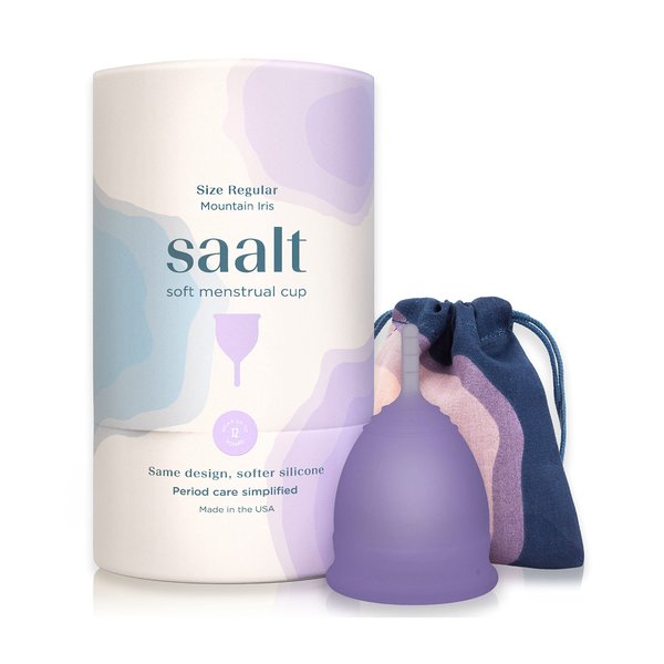 Saalt Soft Menstrual Cup - Best Sensitive Reusable Period Cup - Wear for 12 Hours - Tampon and Pad Alternative (Small (Pack of 1), Mountain Iris)