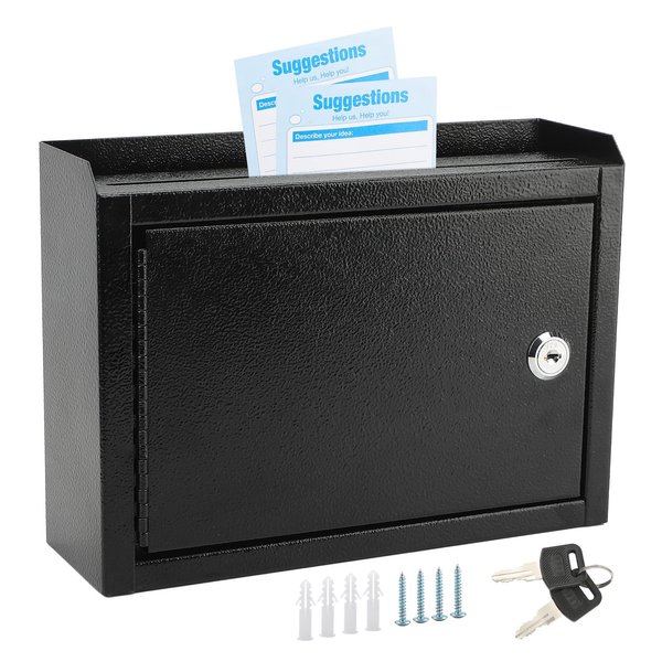 MaxGear Metal Suggestion Box with Lock, Seure Locked Mail Box,Wall Mounted Mailbox Drop Box with Lock, Ballot Box Safe Money Box with 50 Suggestion Cards 9.8‘’ x 3‘’ x 7‘’ - Black