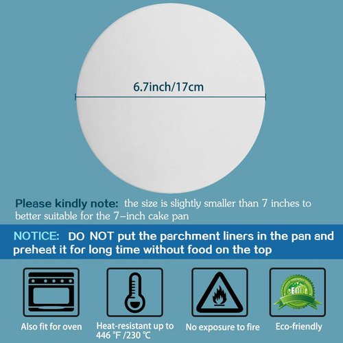 7 Inch Parchment Paper Rounds, Set of 200, Non Stick Baking Parchment Paper/Baking Parchment Circles for Round Cake Pan, Springform Pan, Tortilla Press and so on（4.5/5.5/6/8/9/10/12in Available）