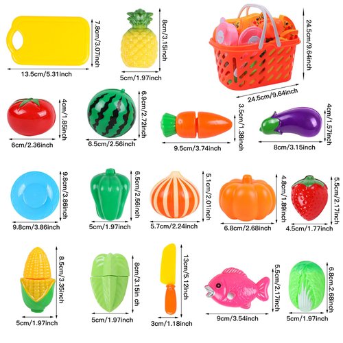 KucuRee 66Pcs Play Food Cutting Set, Pretend Play Food Set for Kids Kitchen, Cutting Fruits and Vegetable Toys, Early Development Education Toys, Christmas and Birthday Gifts for Girls and Boys