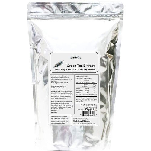 NuSci Green Tea Extract Bulk Powder Standardized 98% Polyphenols and 50% EGCG GMO Free Non-Irradiated (500 Gram (1.1 lb))