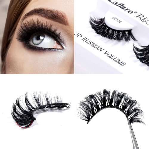Laflare 3D False Eyelashes Russian Volume Strip Lashes | Fluffy, Wispy, Lightweight | Faux Mink Eyelashes Extension D Curl Wispy Handmade Soft Reusable 3 Packs Value Combo. (FDD04X3C)