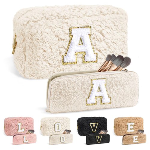 YOOLIFE Personalized Gifts for Women, Initial Makeup Bag with Makeup Brush Pouch Bridal Shower Gifts Unique Birthday Gifts Teacher Gifts Gifts for Sister Mom Gifts Christmas Gifts for Women (White A)