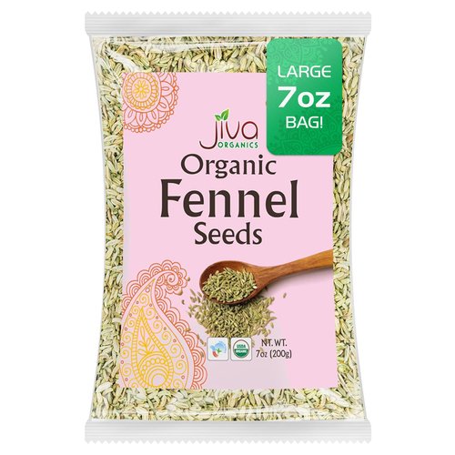 Jiva Organic Fennel Seeds 7 Oz Bag - Non-GMO, Certified, Vegan - Resealable Bag - Product of India