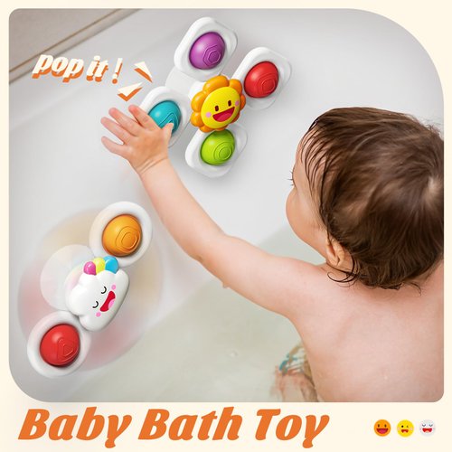 SpringFlower Suction Cup Spinner Toys, Baby Bath Toys for 12 18 Months Boy&Girl, Sensory Toys Bath Toys Travel Table Toy for Toddlers, Birthday Baby Gifts for 1 2 3 Year Old Toddler