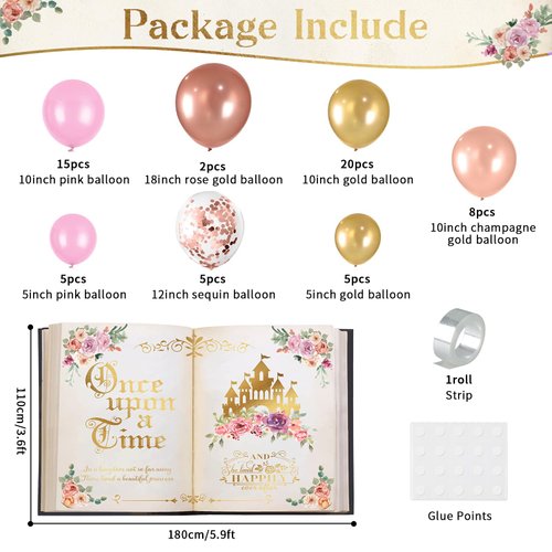 Once Upon a Time Balloon Garland Kit Fairytale Princess Birthday Party Decorations Rose Gold Balloon Garland Arch Castle Princess Balloon Garland with Backdrop Wedding Birthday Party Decor Supplies
