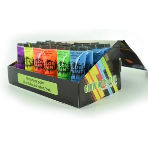 MISTER ART Glow in Dark Face Body Paint UV Blacklight Neon Fluorescent 0.34 oz Set of 24 Tubes