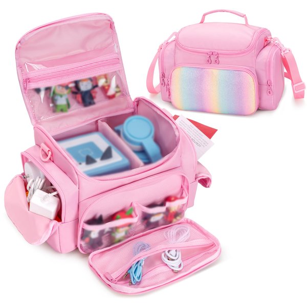 GRAOSO Carrying Case Compatible with Toniebox, Portable Bag for Audio Player Starter Set, Storage Travel Case for Charging Station Headphone, with Shoulder Strap and Handle, Pink (Case Only)