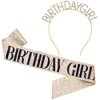 "Birthday Girl" Sash & Rhinestone Headband Set - Birthday Gifts Birthday Sash for Women Birthday Party Supplies (Gold Glitter/Black)