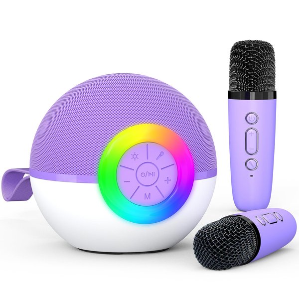 Heroange Karaoke Microphone Machine Toys for Kids Adults, Mini Portable Bluetooth Speaker with Wireless Mic, Christmas Birthday Gifts for Boys Girls Ages 3 4 5 6 7 8 9 10 11 12+ Year (Purple-2 Mics)