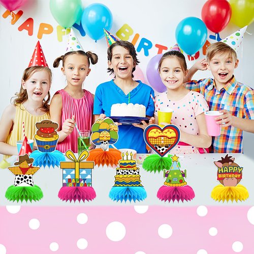 8Pcs Toy Cartoon Story Birthday Party Supplies,Toy Party Honeycomb Centerpieces,Toy Game Theme 3D Table Decorations