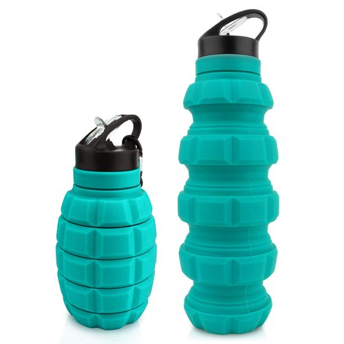 PenghaiYunfei Collapsible Travel Water Bottle18oz, Reuseable Silicone Foldable Water Bottles for Gym Camping Hiking, Portable Leak Proof Sports Water Bottle with Carabiner (Noble Blue)