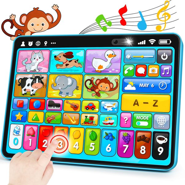 Learning Tablet for Toddlers 1-3 Trilingual Learning Toys with Music & Sound, Montessori Speech Therapy Toys for 1 Year Old Boy Girl Musical Baby Toys 12-18 Months STEM Toddler Toys Age 1-2 2-3 Gifts