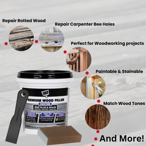 Do it Best Wood Putty Filler Paintable Kit- 16oz White Wood Filler Paintable- Interior & Exterior Wood Filler- Bundled w/Putty Knife & Sanding Sponge (3 Items)