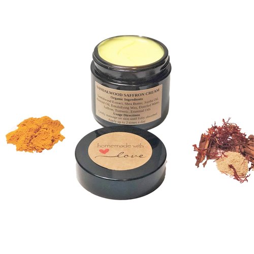 Navoms Beauty Organic Sandalwood Saffron Face Cream with Turmeric, Anti Aging Skin Moisturizer, Antioxidant Cream, Calming Night Cream, For All Types of Skin, Vegan - 1 oz