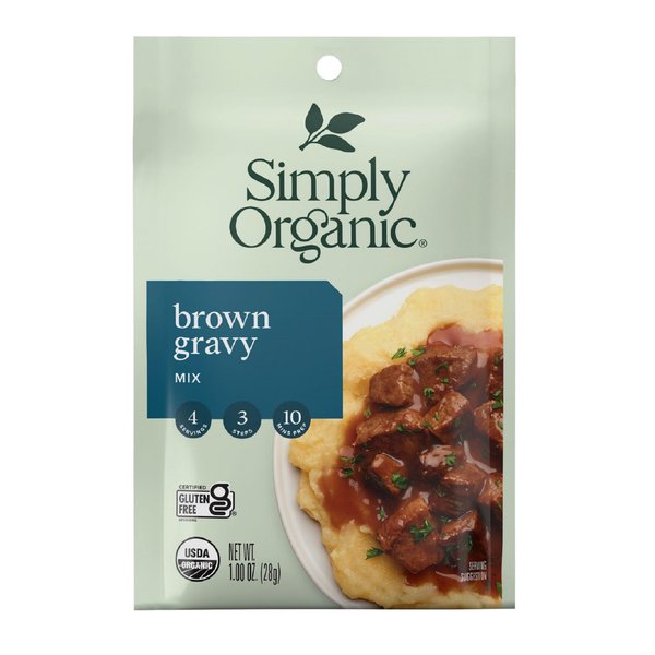 Simply Organic Brown Gravy Seasoning Mix, 1-Ounce 12 Pack, Old Fashioned Brown Gravy With Beef Stock, Onion & Mushroom Flavors