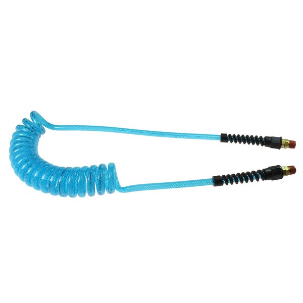 Coilhose Pneumatics PUE14-15B-T Flexeel Reinforced Polyurethane Coiled Air Hose, 1/4" ID, 15' Length with (2) 1/4" Reusable Strain Relief MPT Swivel Fittings, Transparent Blue