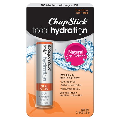 ChapStick Total Hydration (Fresh Citrus Flavor, 0.12 Ounce) Flavored Lip Balm Tube, Natural Age Defying Lip Care, Clinically Proven