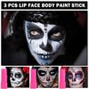 ZHISHUDL 3PCS White Black Red Body Face Paint Eye Black Stick Professional Football Baseball Softball Matte Lipstick Face Painting Kit for Halloween Costume Clown Makeup