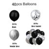 Black and Silver Birthday Party Decorations, Happy Birthday Decorations for Men Women Boys Girls with Happy Birthday Balloon Banner, Fringe Curtains,Star Balloons Kit For Boys Birthday Party Supplies