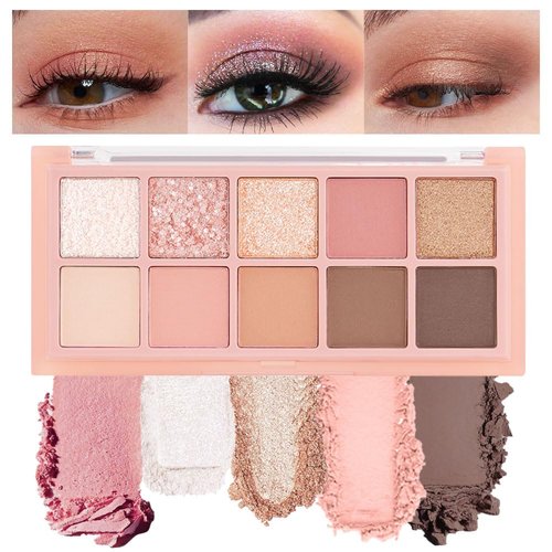10Colors Orange Nude Pink Colorful Eyeshadow Palette Makeup,Natural Neutral Highly Pigmented Eye Shadow,Naturing-Looking Long Lasting Waterproof Blendable Hypoallergenic Suitable for Beginners