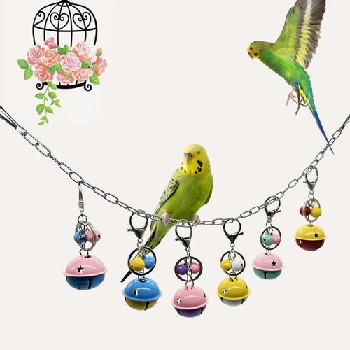 KFZDCG Bird Swing Bells Toys, Bird Cage Hanging Bite Toy Parrot Metal Bells String Parrot Hanging Chew Toy(6 Bells)