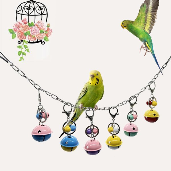 KFZDCG Bird Swing Bells Toys, Bird Cage Hanging Bite Toy Parrot Metal Bells String Parrot Hanging Chew Toy(6 Bells)