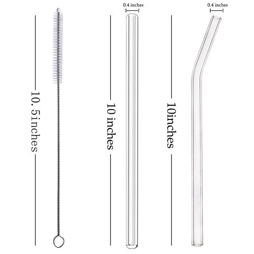ALINK Glass Smoothie Straws, 10" x 10 mm Long Reusable Clear Drinking Straws, Pack of 8 with 2 Cleaning Brush,