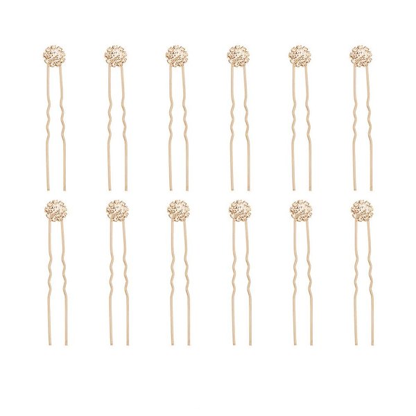 Ammei Headpiece Crystal Bridal Hair Pins Clips Wedding Hair Accessories Hair Set Jewelry With Rhinestone For Brides and Bridesmaids Set Of 12 (Gold)