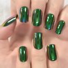 iBeautying Press on Nails - Press On Nails - Chrome Holo Color Green False Nails | Metallic Punk Designed Short Square Reusable Fake Nails in 10 Sizes - 24 Nail Kit with Jelly Glue Pad
