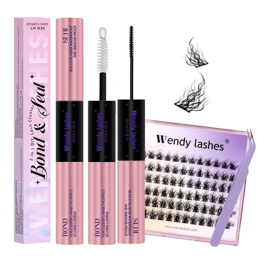Lash Bond and Seal for Eyelash Extensions Waterproof Long Lasting Strong Hold 72 Hours Eyelash Glue 2 in 1 Cluster Eyelash Glue DIY Lash Extension for Beginners(DM06 Kit)
