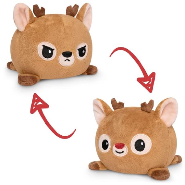 TeeTurtle - The Original Reversible Reindeer Plushie - Red Nose - Cute Sensory Fidget Stuffed Animals That Show Your Mood