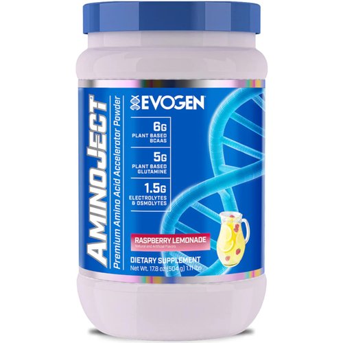 Evogen AminoJect - Amino Acid Accelerator Powder | Supports Muscle Recovery & Hydration | Plant-Based BCAAs, Glutamine, Electrolytes | Raspberry Lemonade | 30 Servings