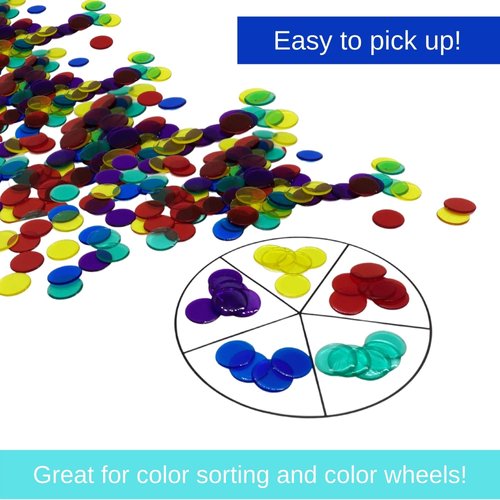 MR CHIPS Plastic Bingo Chips for Bingo Games 1000 Count - Transparent 7 Color Mixture Counting Chips - 3/4 Inch