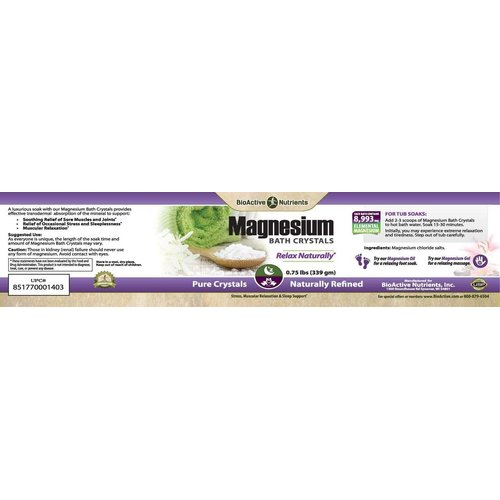 BioActive Nutrients Magnesium Bath Crystals - Muscle Relaxing Bath Salts for Pain Relief - Foot Soak Minerals - Bath Accessories - Pure Magnesium Chloride Salt Crystals for Soaking Feet - 0.75lb