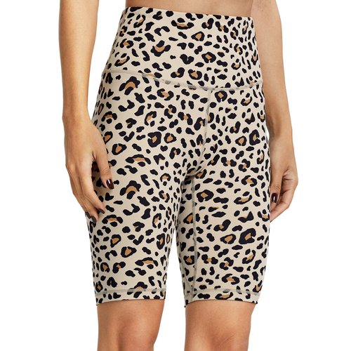 ZUTY 10"/ 5" Biker Shorts Women High Waisted Volleyball Spandex Workout Athletic Running Yoga Long Shorts Khaki Leopard M