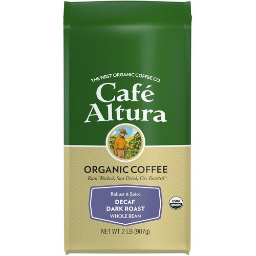 Cafe Altura Whole Bean Organic Coffee, Dark Decaf Roast, 2 Pound