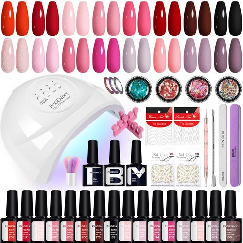 Phoenixy Gel Nail Polish Kit with U V Light - 38Pcs Gel Nail Kit with Manicure Tools Gifts for Women