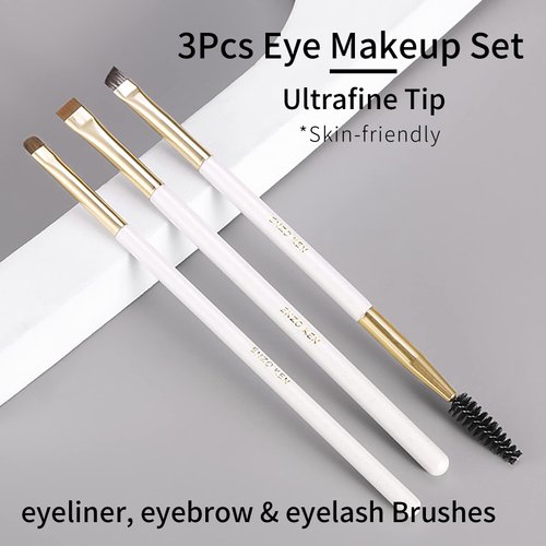 ENZO KEN Flat Angled Eyebrow Brush & Fine Angled Eyeliner Brush & Eyelash Brush Set, Fine Angled Brow Brush, Flat Eyebrow Brush, Eyeliner Brush, Winged Eyeliner Brush Angled. (163-3P)