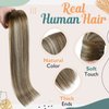 Ve Sunny Balayage Clip in Hair Extensions Real Human Hair Brown Blonde Clip in Extensions Balayage Chestnut Brown with Blonde Ombre Clip in Hair Extensions Human Hair 80g 5pcs 12Inch