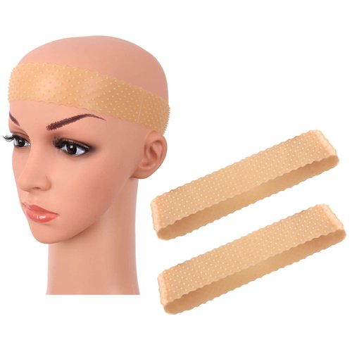 MapofBeauty 2 Pieces Non Slip Silicone wig Grip Band Headband Hold Wig Men Women Sports Yoga (Light Brown)