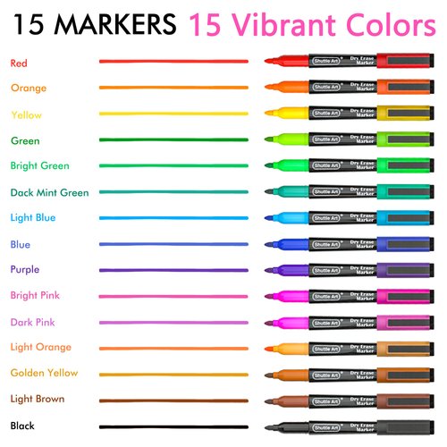 Shuttle Art Dry Erase Markers, 15 Colors Magnetic Whiteboard Markers, Fine Point, Perfect For Writing on Whiteboards, Dry-Erase Boards,Mirrors for School Office Home