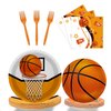 BQK 96 Pcs Basketball Plates Basketball Party Supplies Including Basketball Plates and Napkins Party Supplies, Forks Basketball Party Favors for Kids Basketball Birthday Decorations