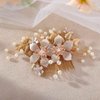 Foyte Crystal Flower Wedding Hair Comb Leaf Headpiece Gold Hair Piece Bride Pearl Hair Accessories for Women